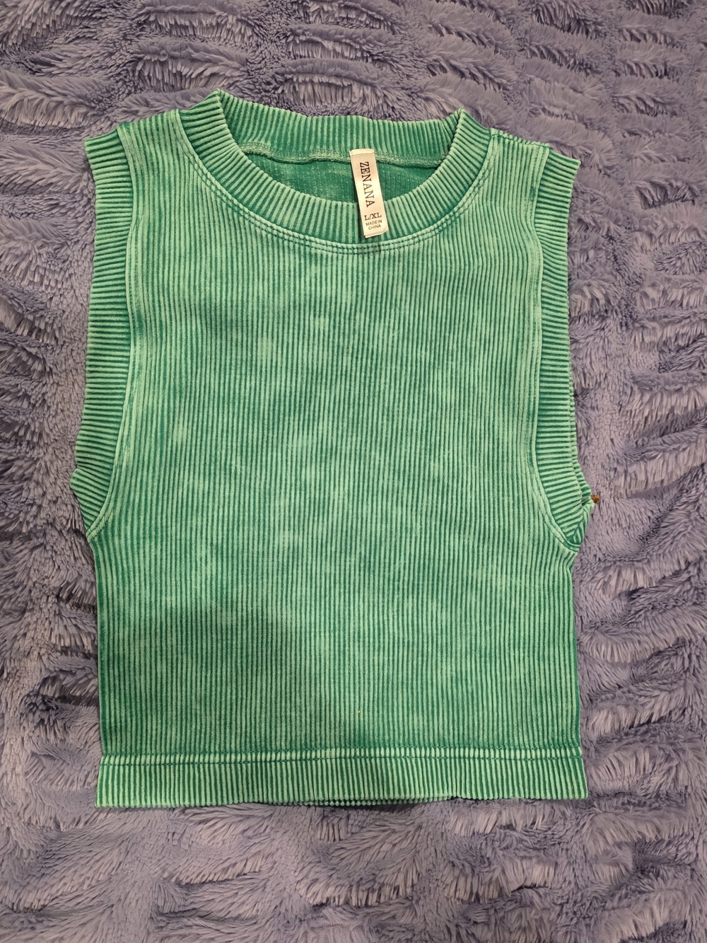 Zenana Outfitters Green Ribbed Tank Top Size L/XL